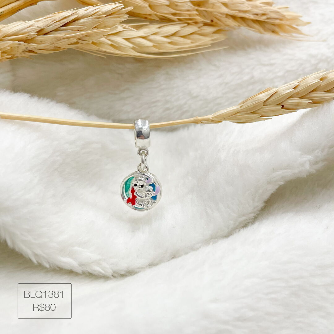 Berloque Lilo e Stitch Pendurado Esmaltado Prateado